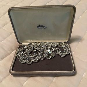 Vintage Salo Crystal Aurora Borealis Bead Necklace Silver Clasp 20”